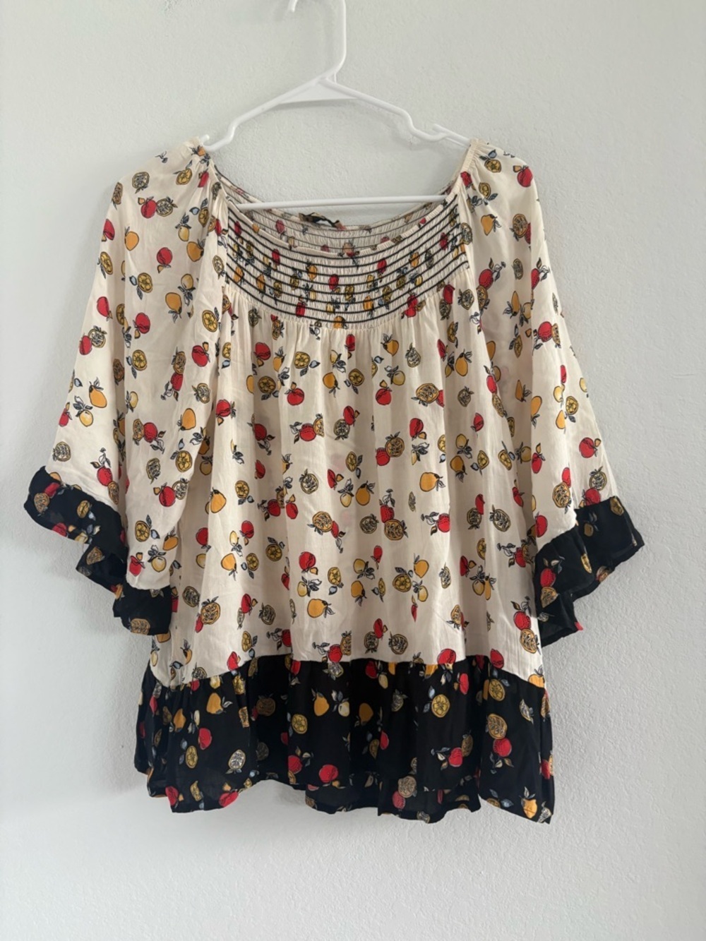 Fruit Print Flowy Babydoll Smocked Peasant Blouse - Picture 3 of 10